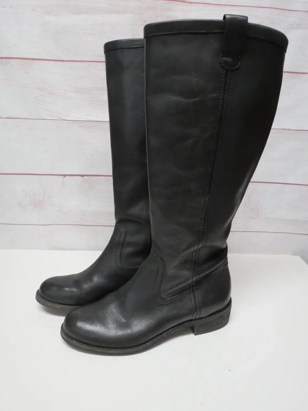 Lands' End Boots Womens 7.5 B Black Tall Leather Pull On